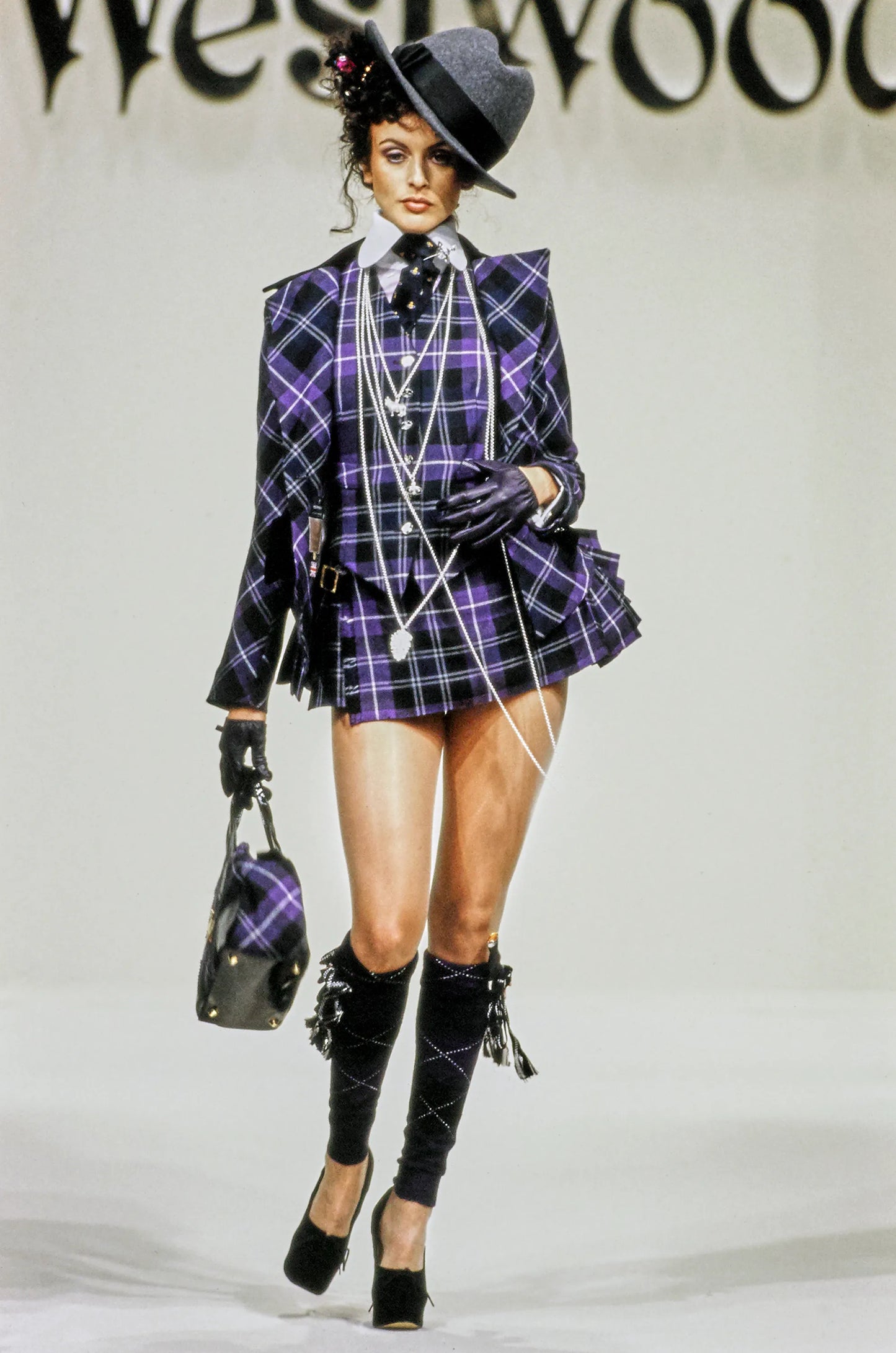 Vivienne Westwood Fall 1994 Tartan Wool Mini Skirt & Waistcoat Top Set