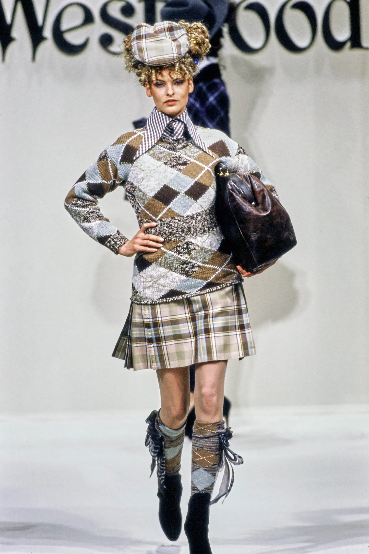 Vivienne Westwood Fall 1994 Tartan Wool Mini Skirt & Waistcoat Top Set