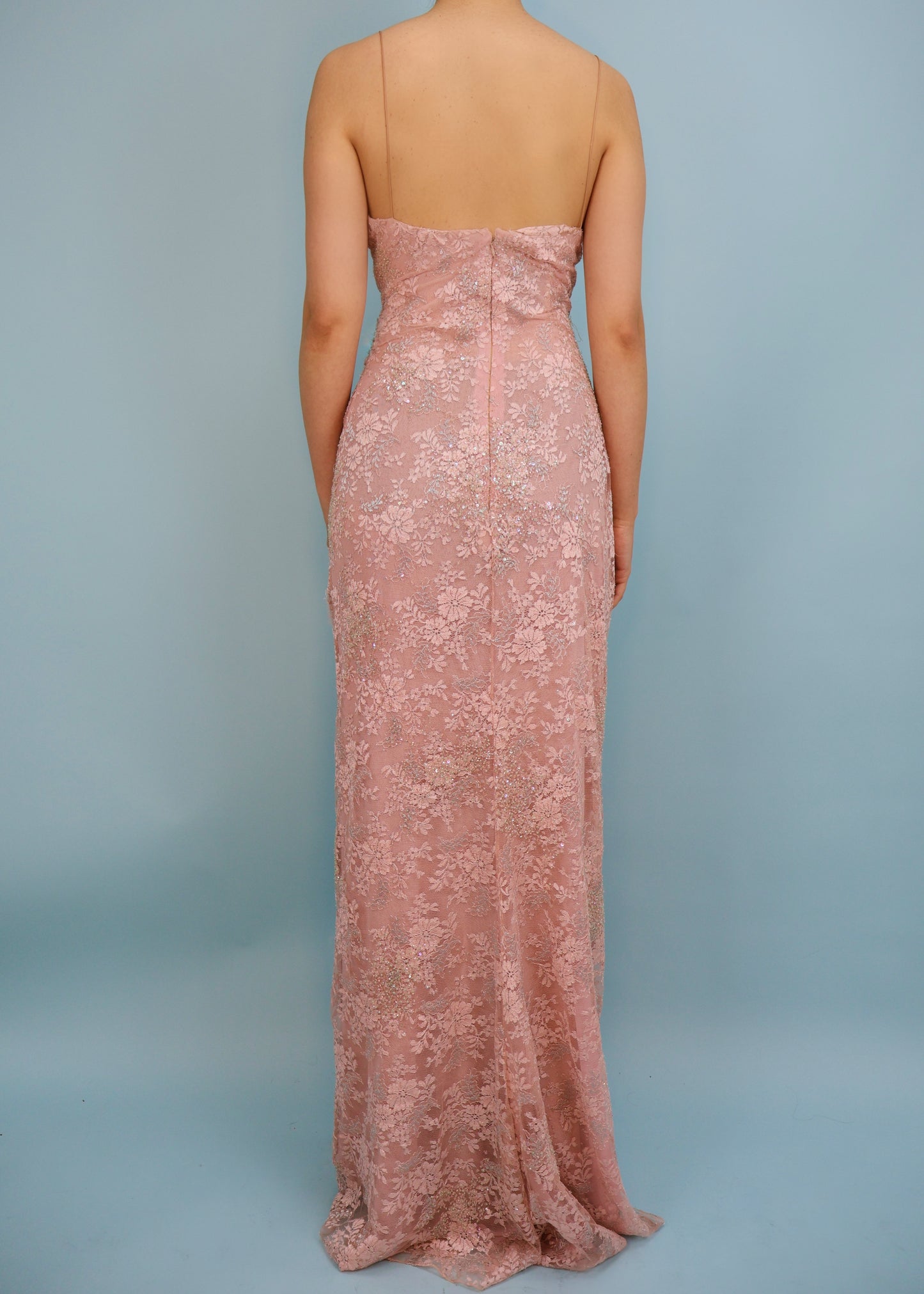 Vera Wang 2006 Sample Pink Embellished Lace Gown