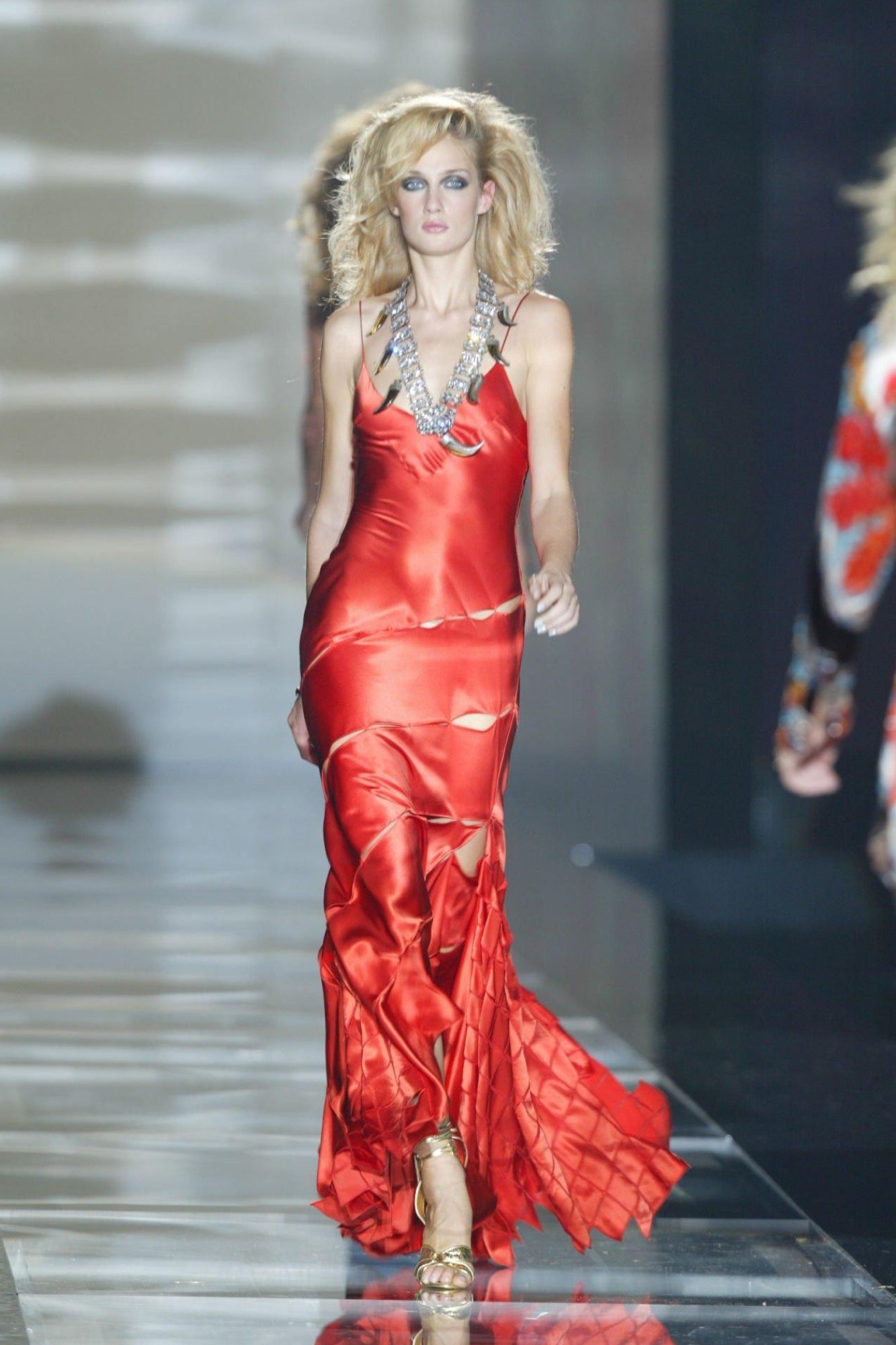 Roberto Cavalli Green Silk Satin Cut Out Gown