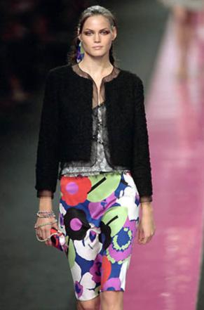 Chanel Spring 2000 Runway Printed Silk Skirt