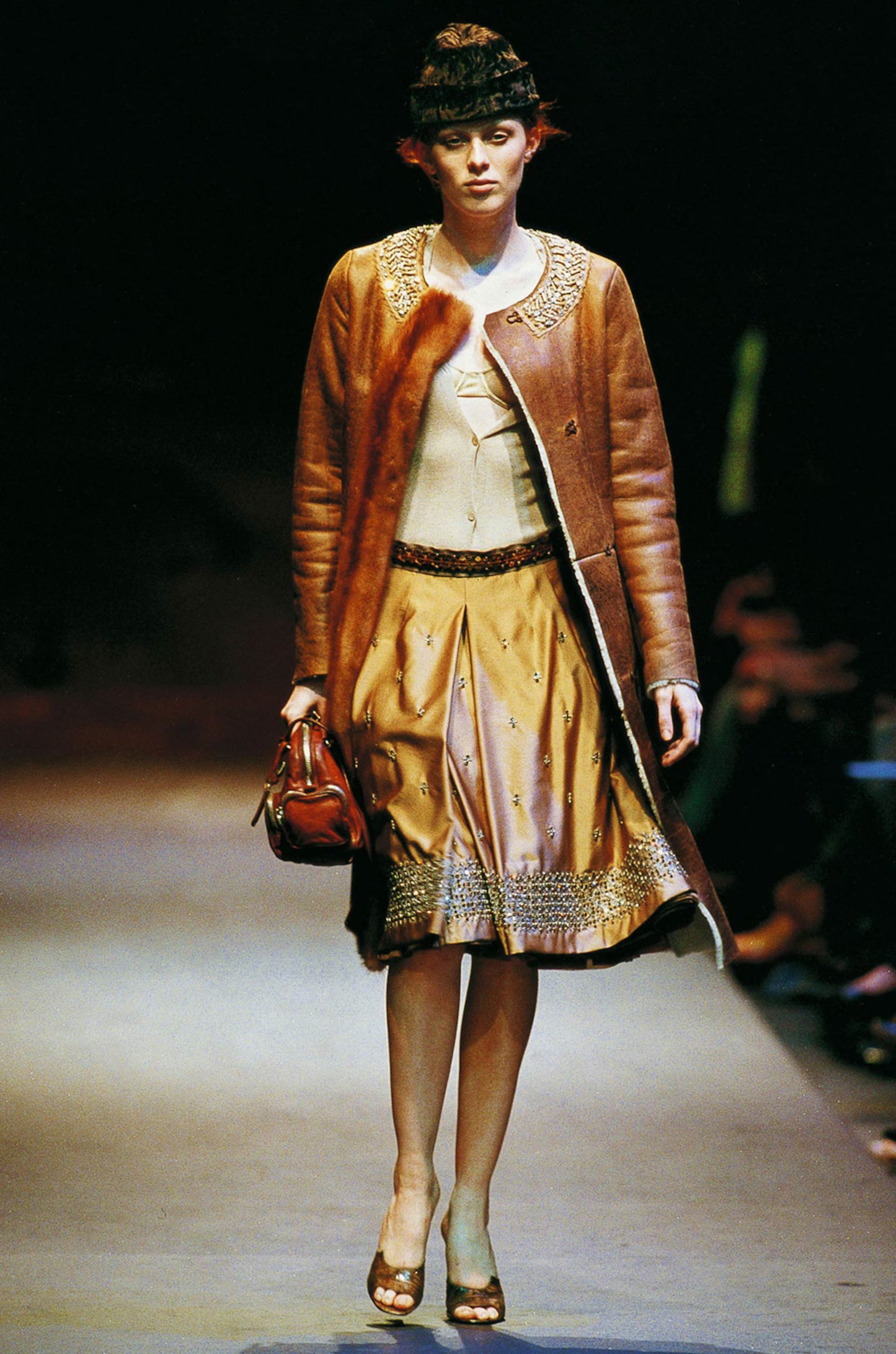 Prada Fall 2004 Runway Shearling & Mink Trim Crystal Embellished Coat