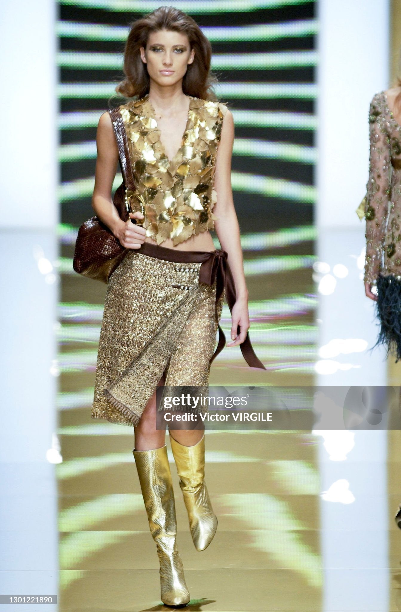 Valentino Fall 2002 Runway Sample Metallic Leather Leaf Appliqué Top