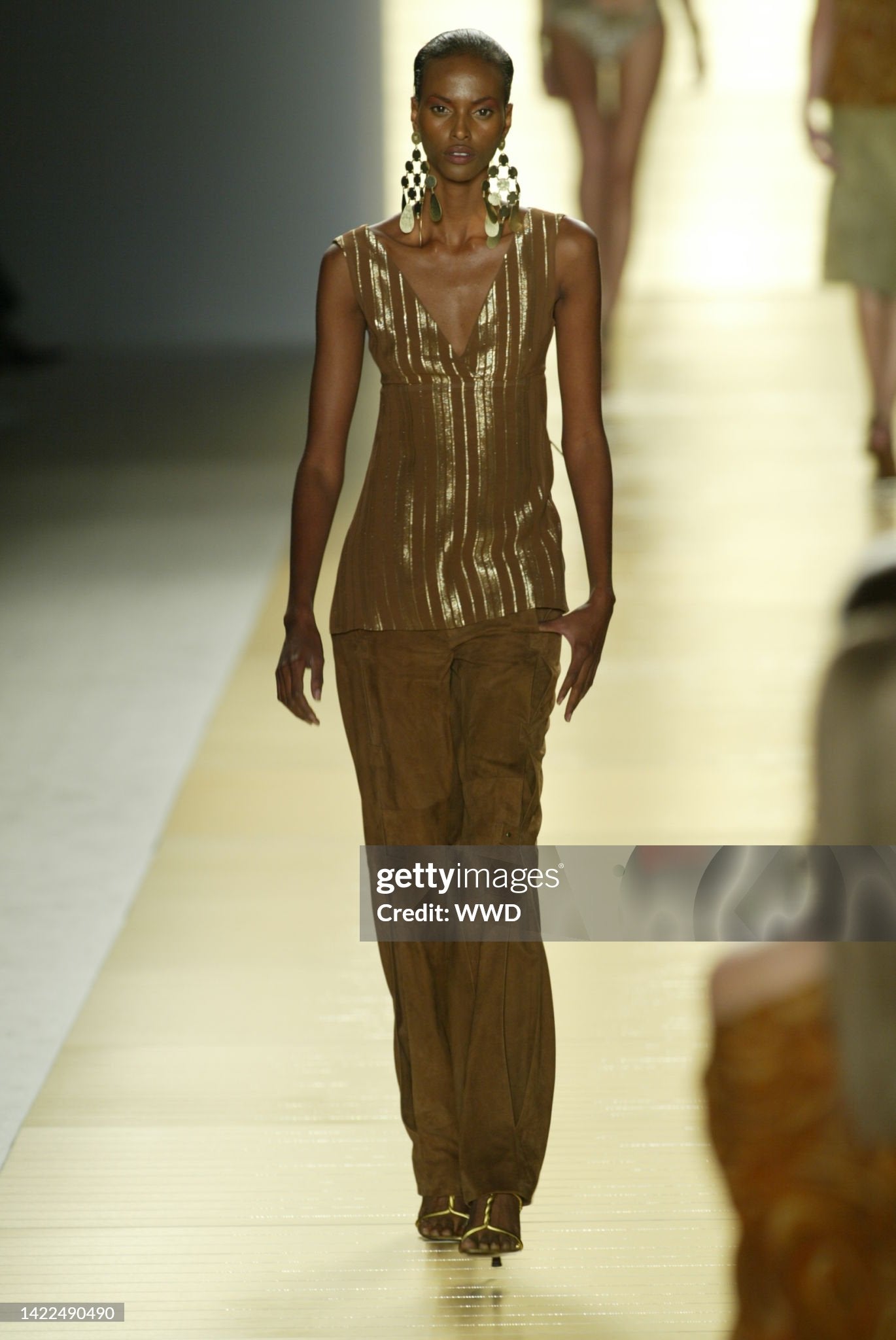 Celine Spring 2003 Brown & Metallic Gold Striped Silk Shirt