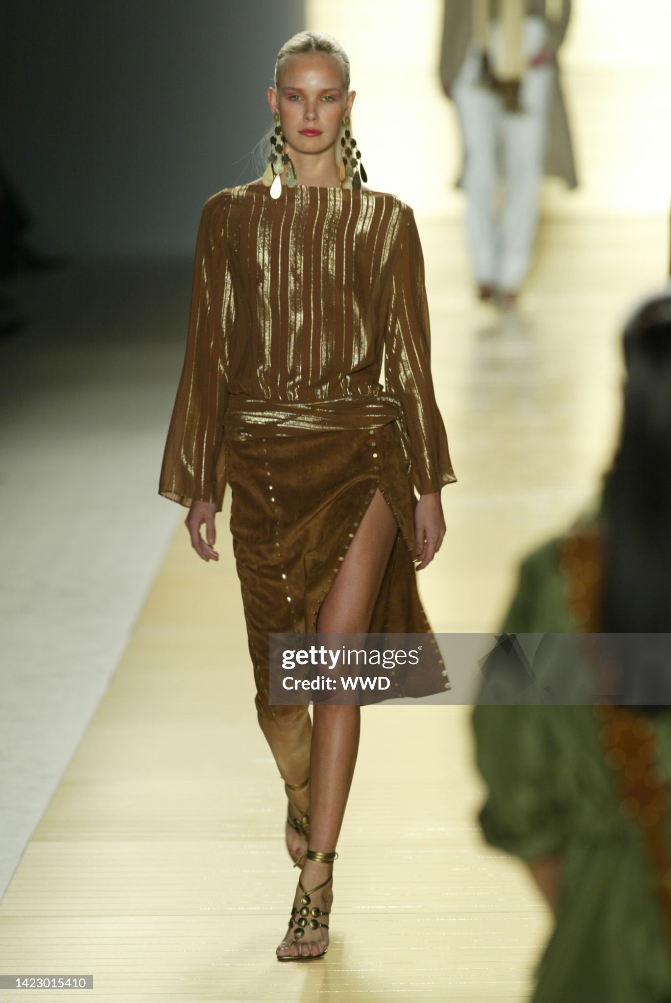 Celine Spring 2003 Brown & Metallic Gold Striped Silk Shirt