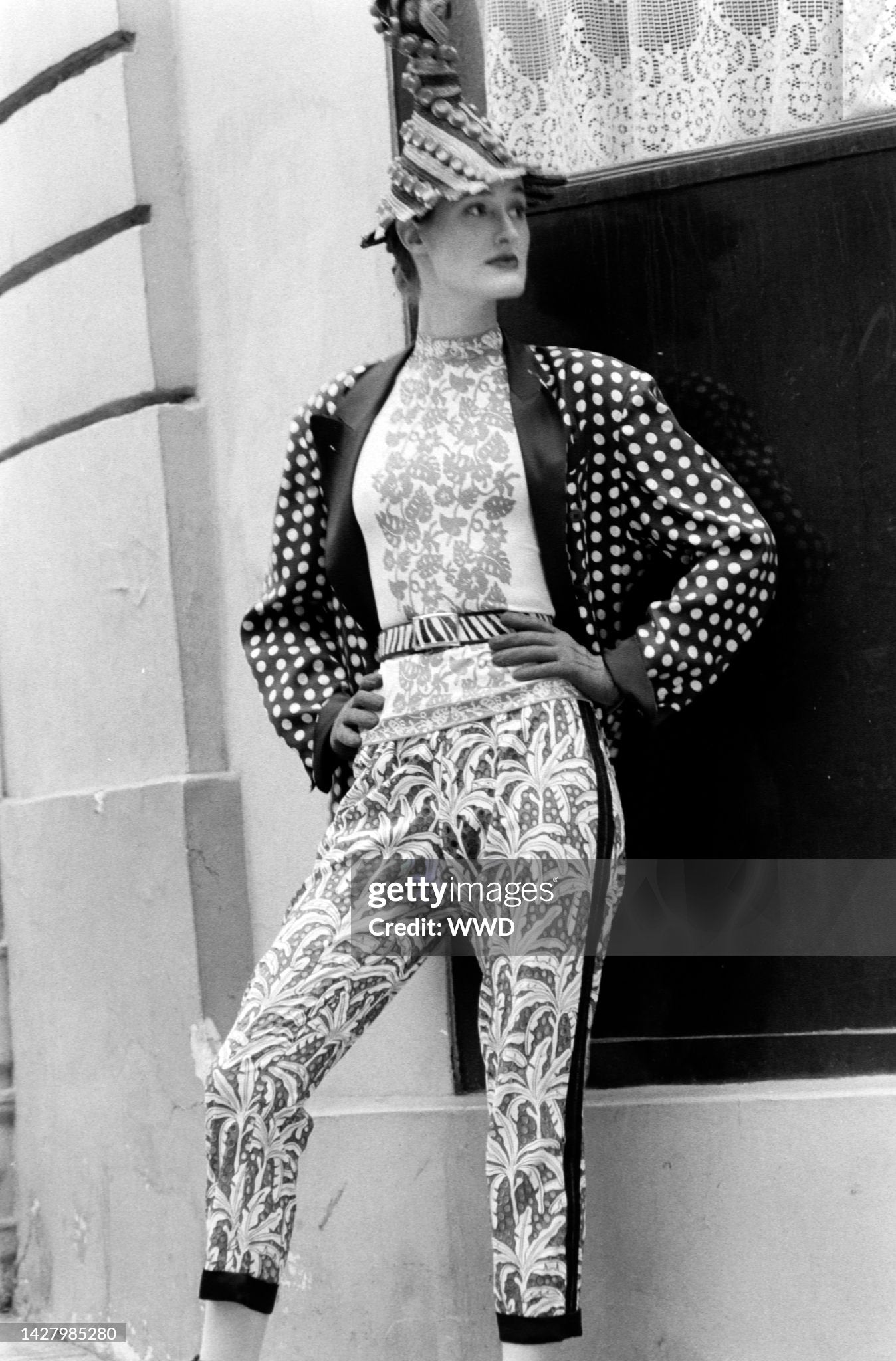 Jean Paul Gaultier Spring 1992 Runway Red & White Palm Tree Print Perforated Pants