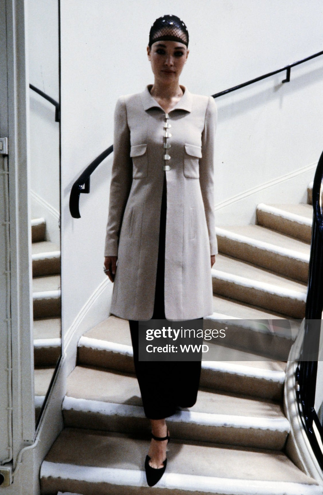 Chanel Haute Couture Spring 1998 Runway Beige Crêpe Clip Button Coat