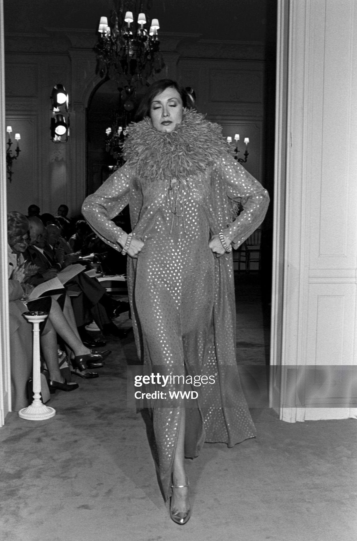 Dior Fall 1976 Haute Couture Blue & Silver Silk Chiffon Sheer Dress & Jacket Set