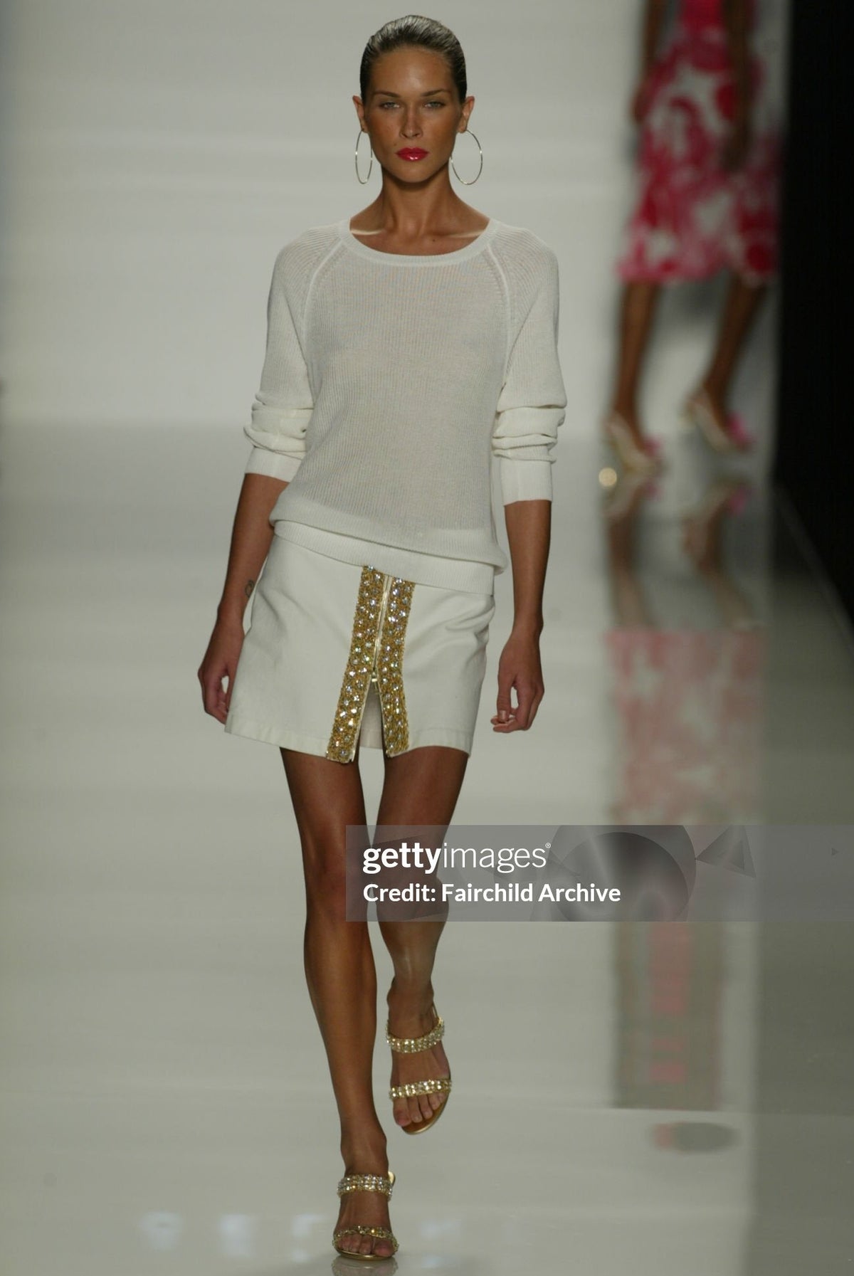 Celine Spring 2004 Runway White Denim Crystal Embellished Skirt