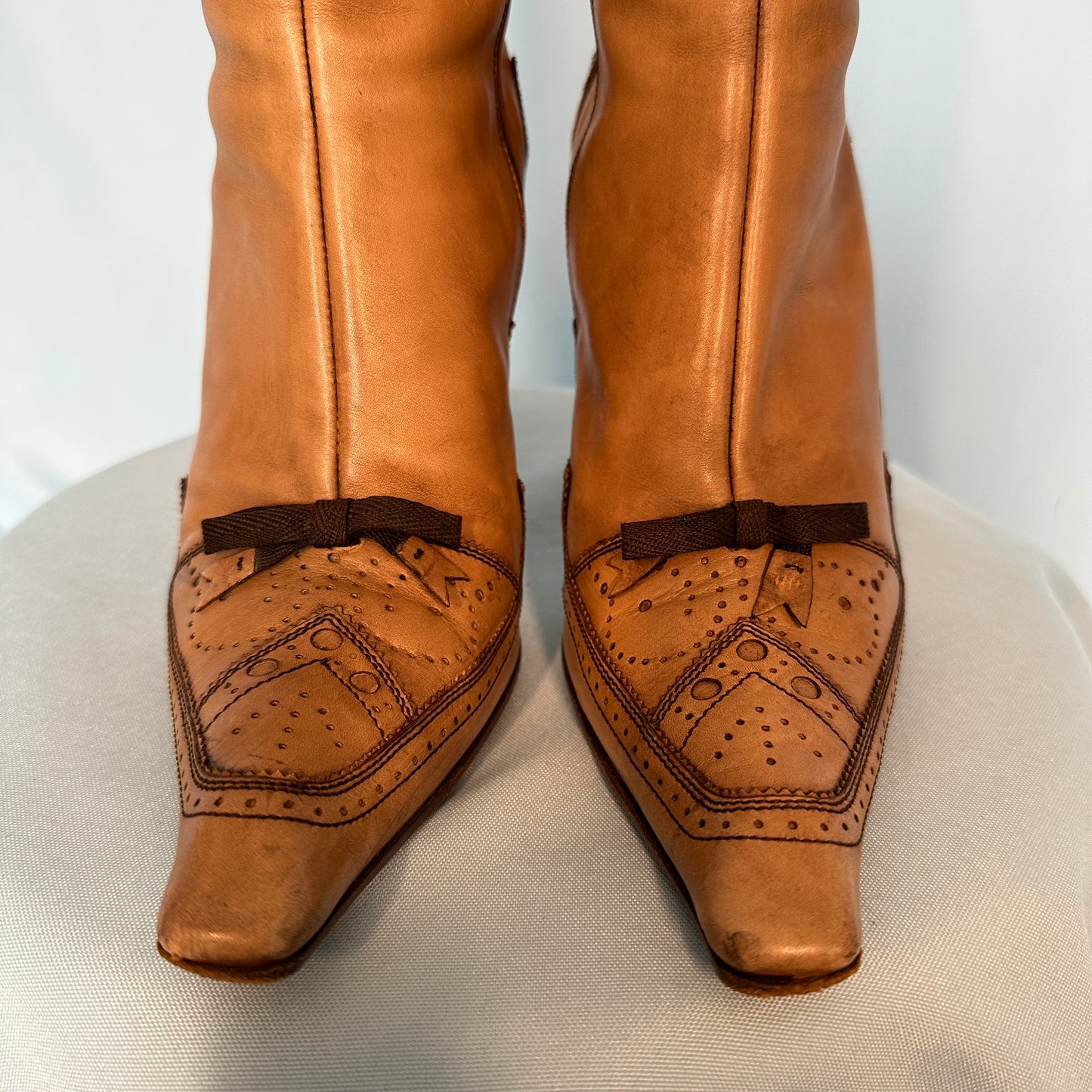 Prada Beige Leather Pointed Heel Boots