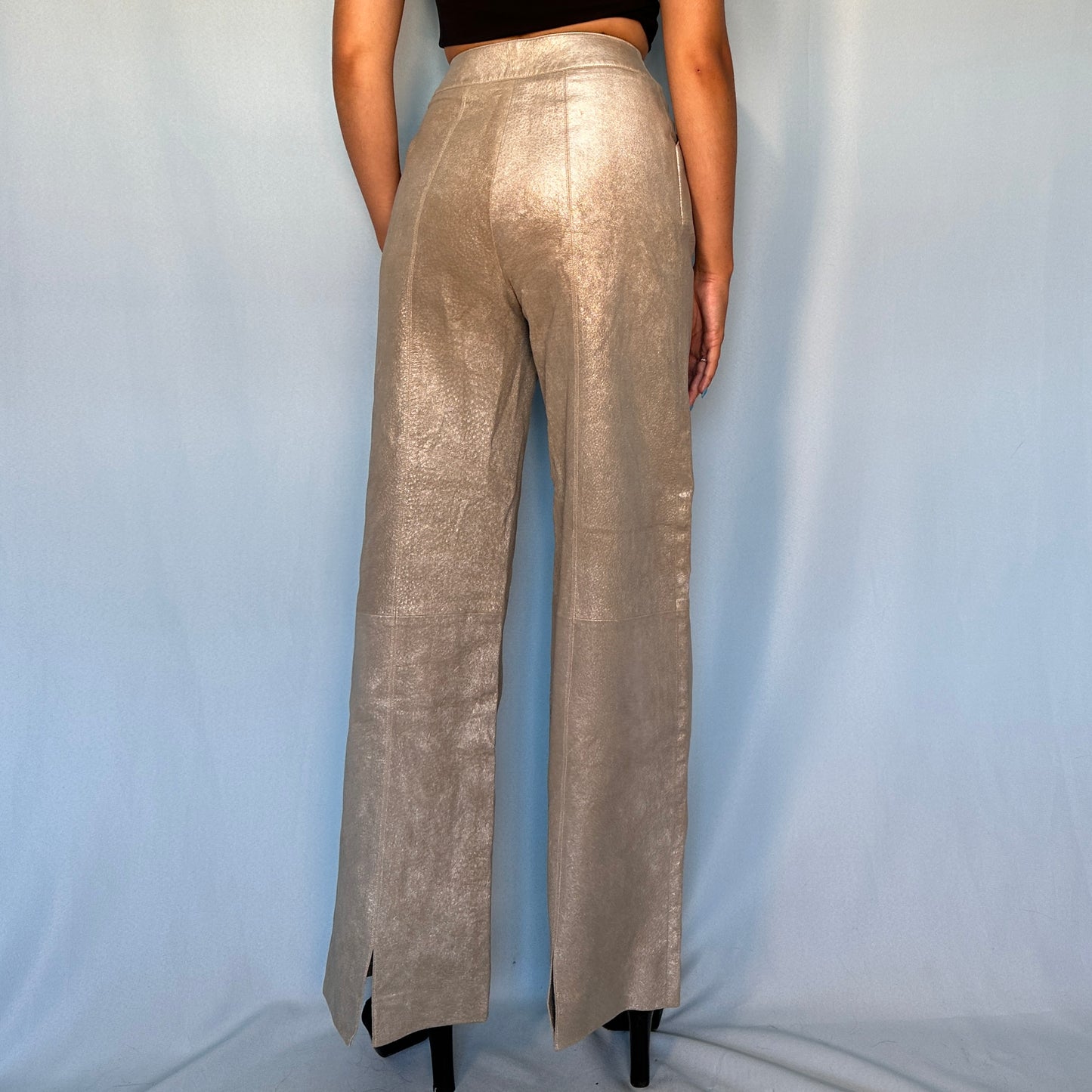 Chanel Fall 1999 Runway Metallic Silver Leather Flared Pants