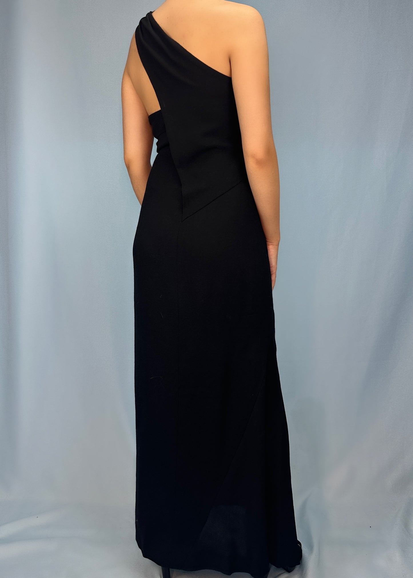 Chanel Fall 1998 Runway One Shoulder Draped Black Gown Dress