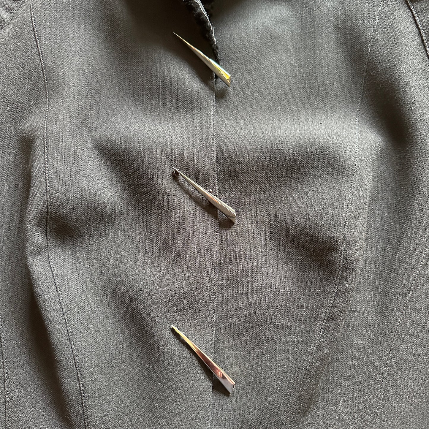 Thierry Mugler Fall 1995 Black Faux Fur & Metal Detail Jacket
