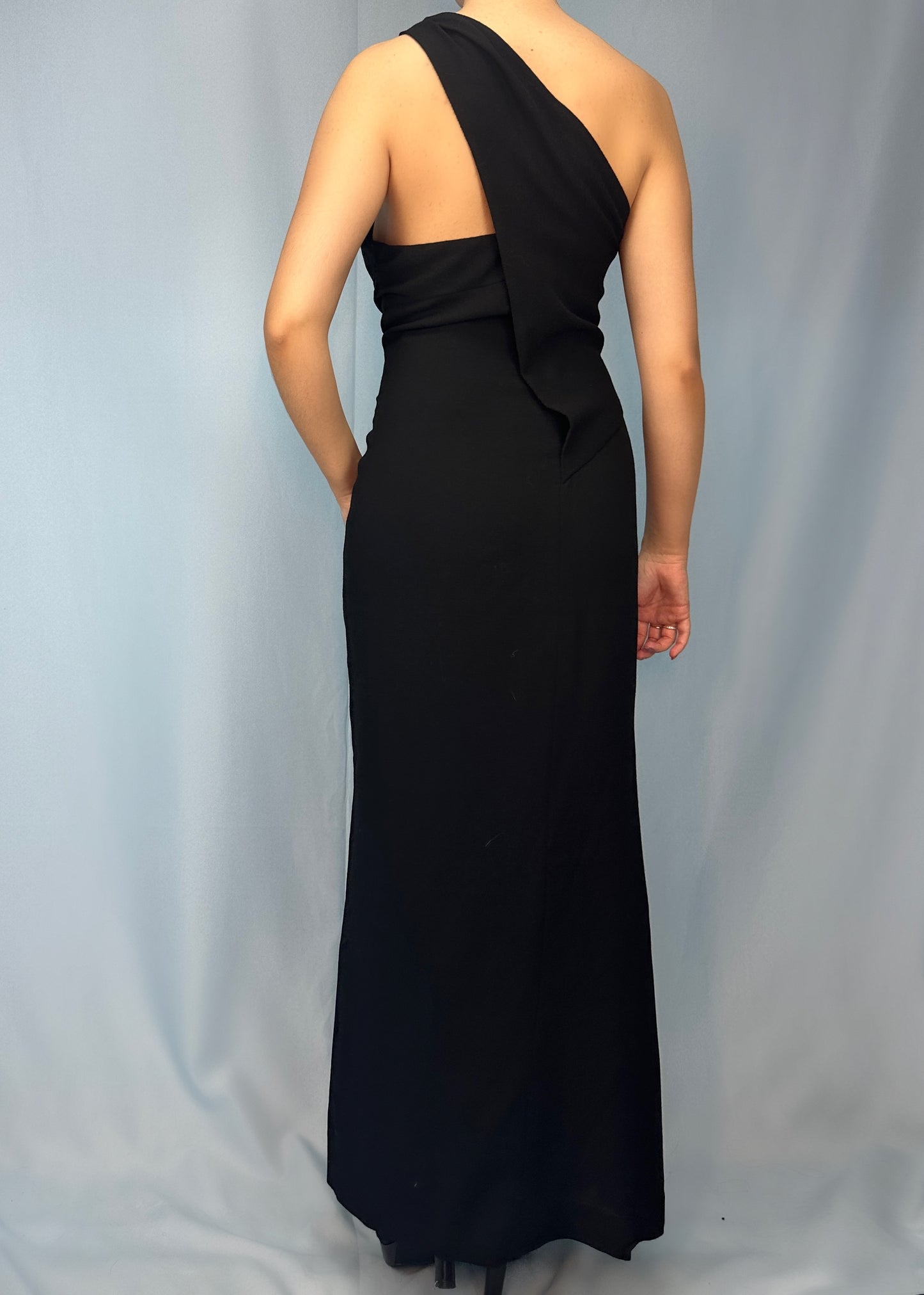 Chanel Fall 1998 Runway One Shoulder Draped Black Gown Dress