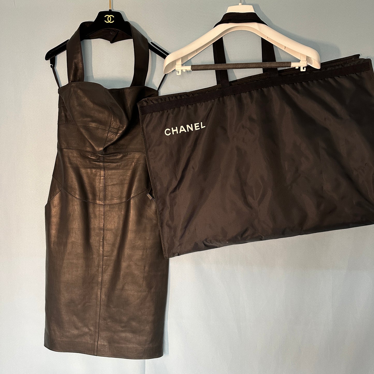 Chanel Fall 1999 Black Leather Halter / Strapless Dress