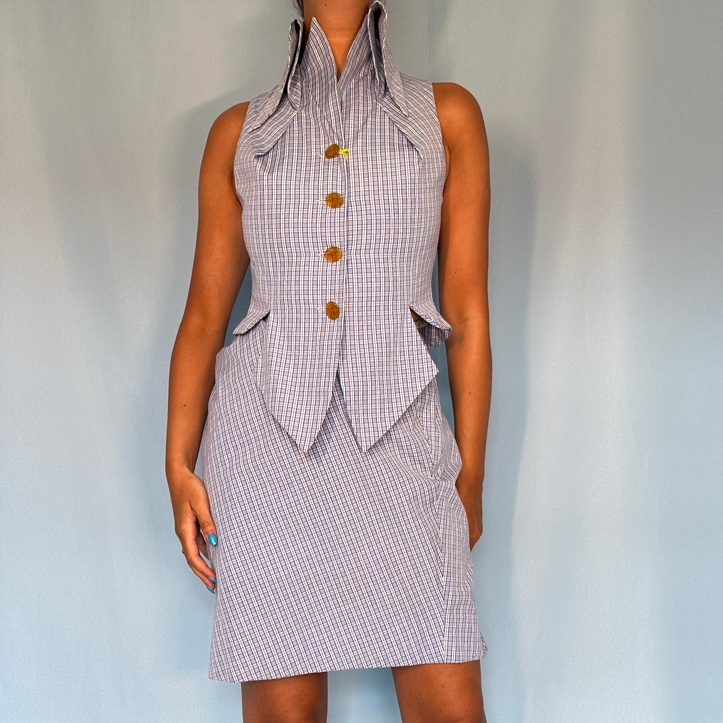 Vivienne Westwood Spring 1994 “Cafe Society” Checked Bustle Skirt & Waistcoat Set
