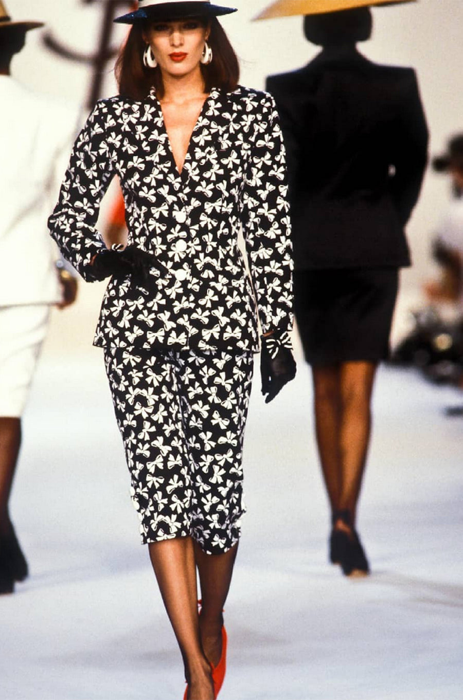 Yves Saint Laurent Rive Gauche Spring 1987 Silk Bow Print Dress