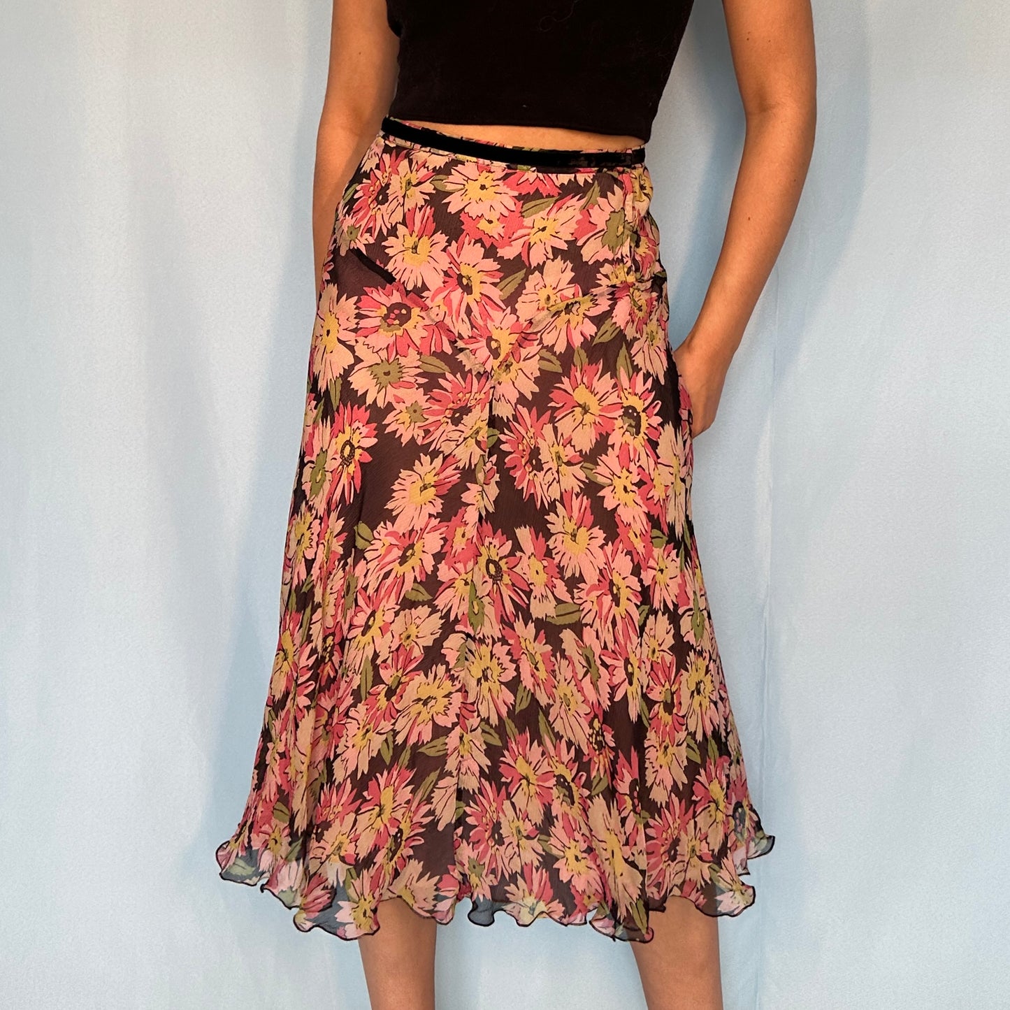 Blumarine Floral Silk Chiffon Skirt