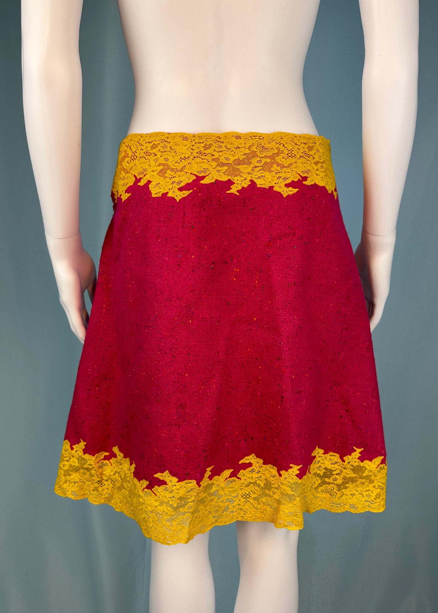 Dior Fall 1998 Pink and Yellow Lace Pleated Skirt