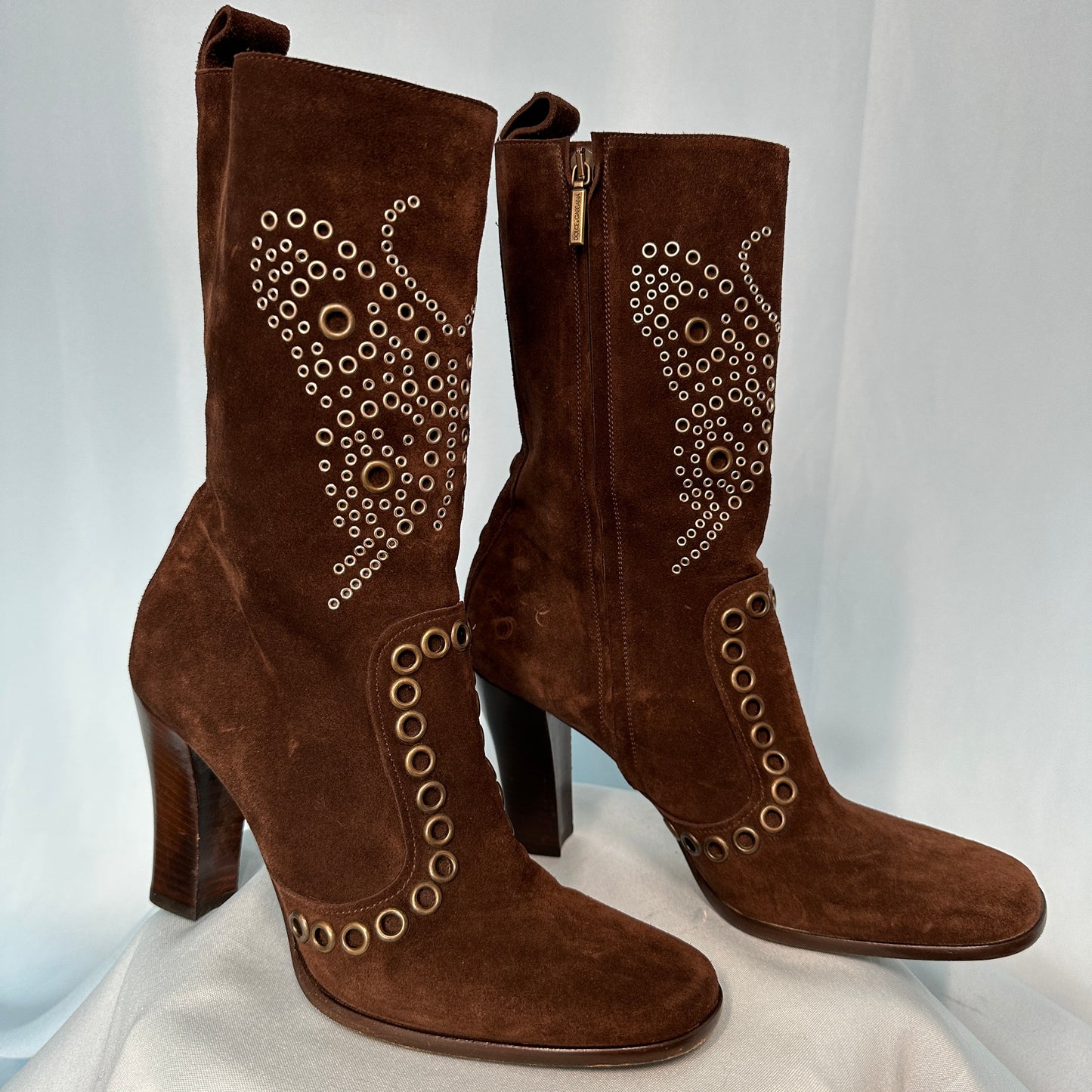 Dolce & Gabbana Butterfly Studded Brown Suede Boots