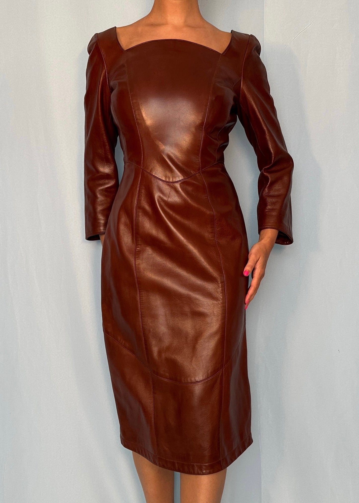 Thierry Mugler Brown Leather Contour Dress