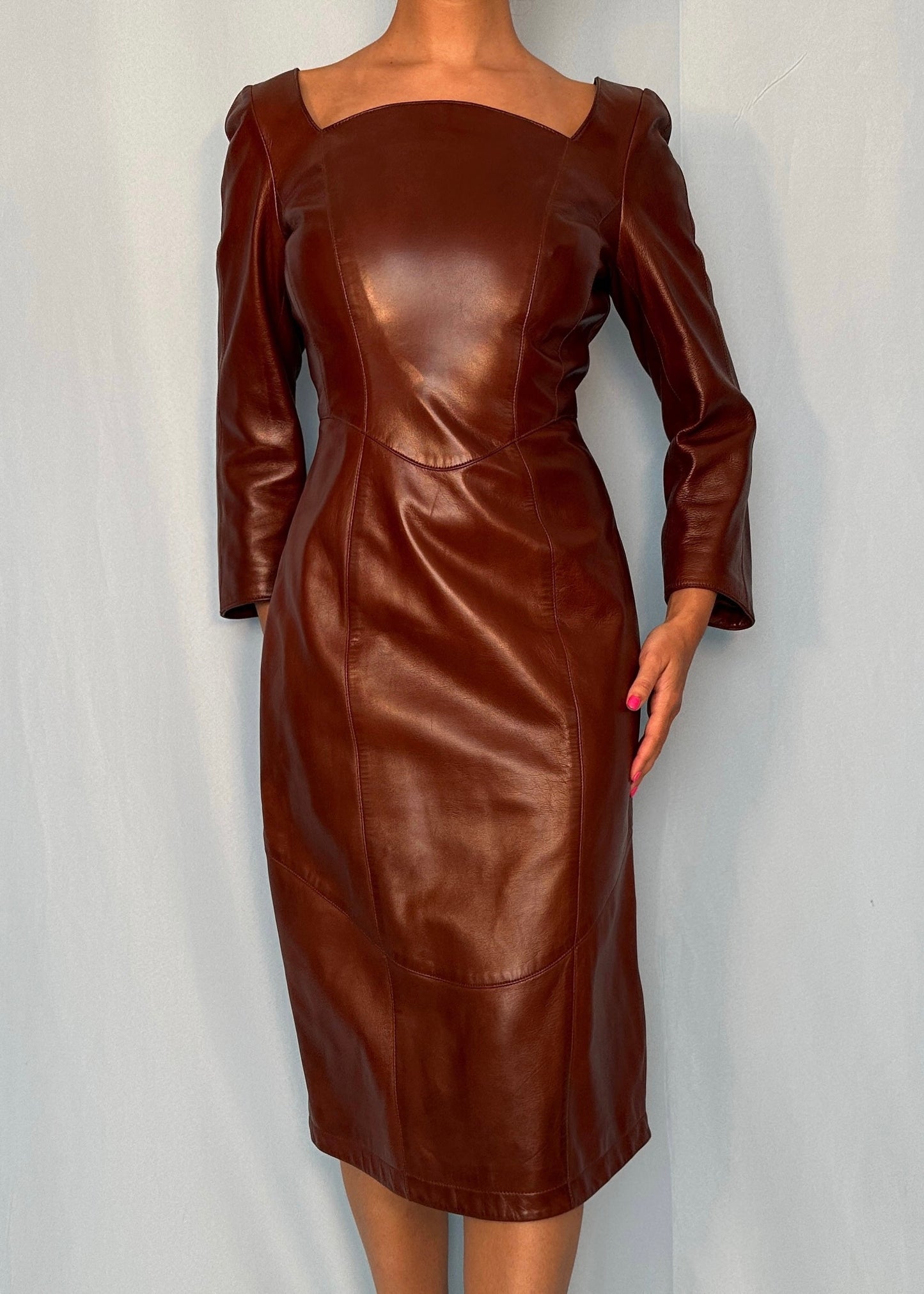 Thierry Mugler Fall 1999 Brown Leather Contour Dress