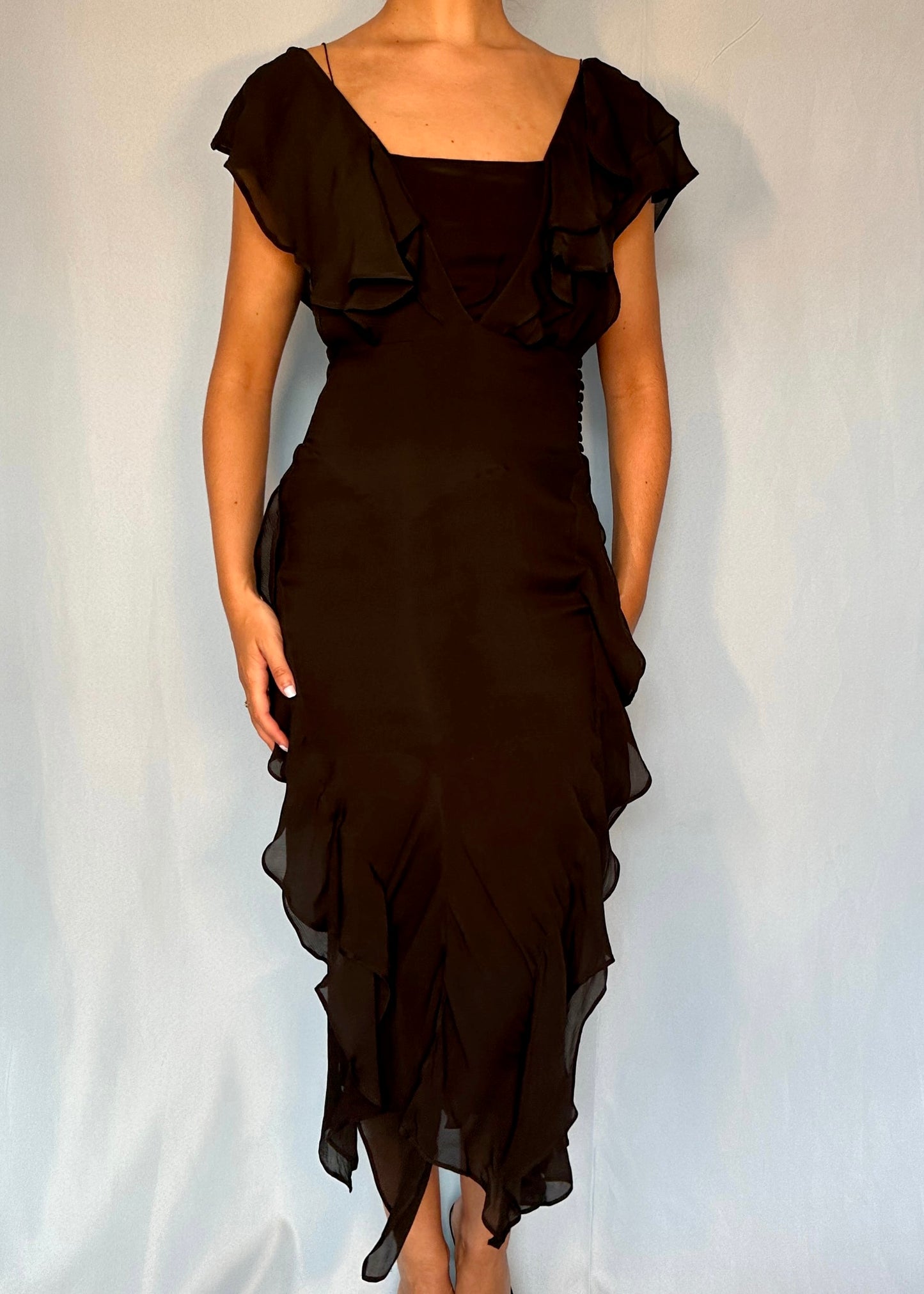 Dior Fall 2006 Black Silk Chiffon Ruffle Dress
