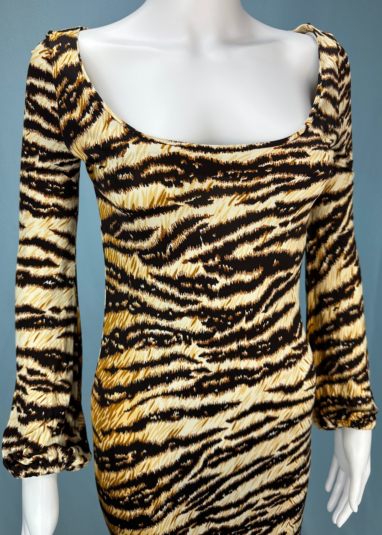 Dolce & Gabbana Tiger Print Long Sleeve Maxi Dress