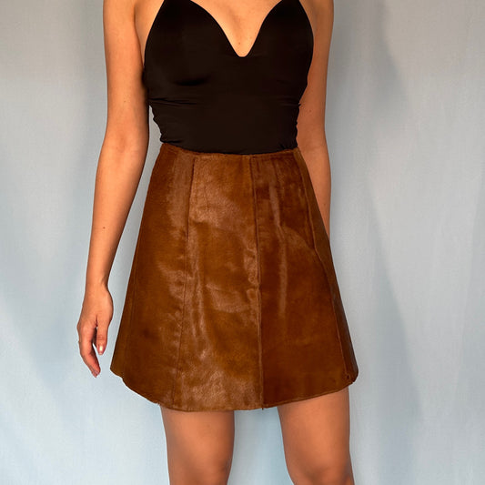 Versace 1997 Brown Ponyhair Leather A Line Skirt
