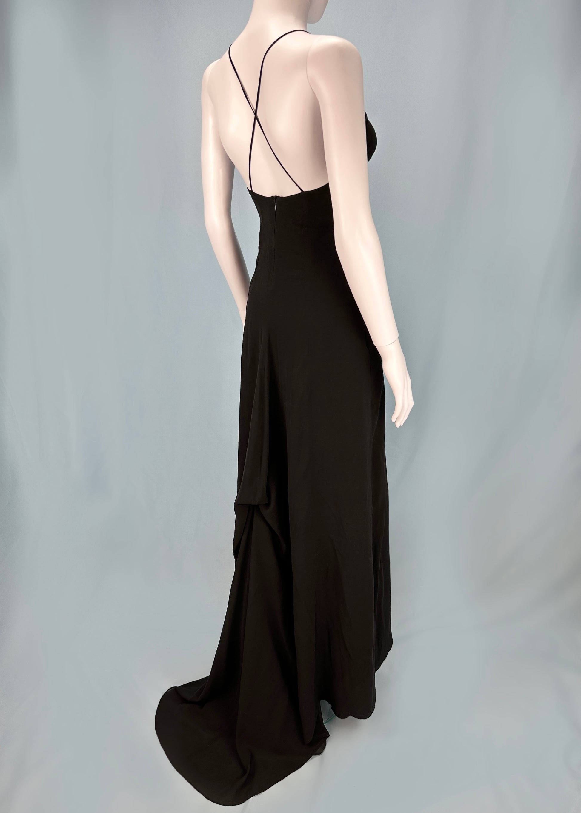 Dries Van Noten Spring 1999 Runway Black Silk Bustle Dress Dries Van Noten Spring 1999 Runway Black Silk Bustle Dress