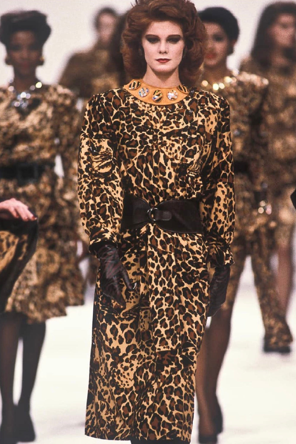 Yves Saint Laurent Rive Gauche Fall 1986 Runway Silk Leopard Dress
