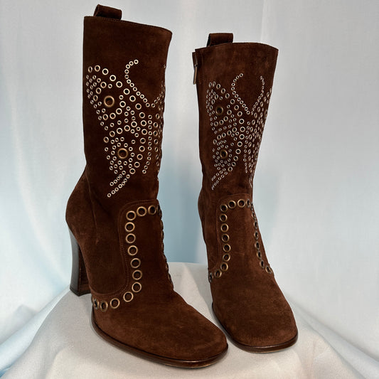 Dolce & Gabbana Butterfly Studded Brown Suede Boots