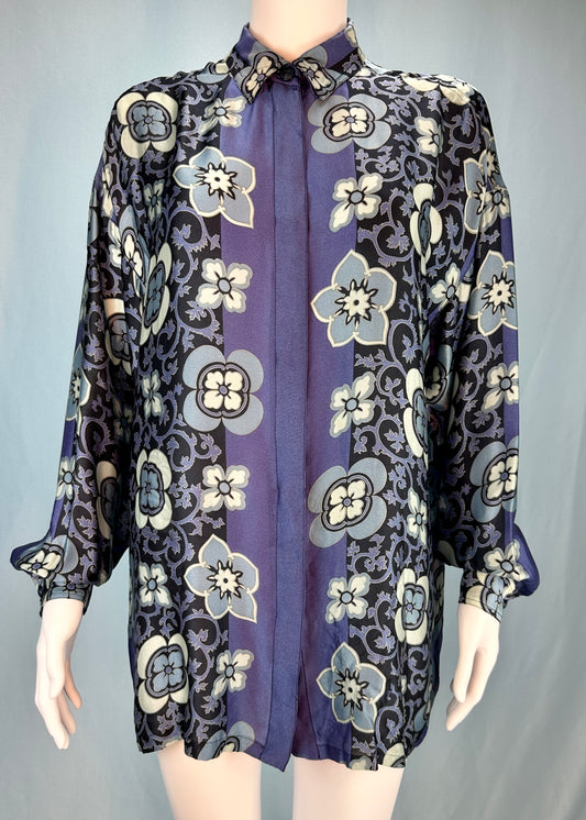 Versace Floral Baroque Silk Long Sleeve Shirt