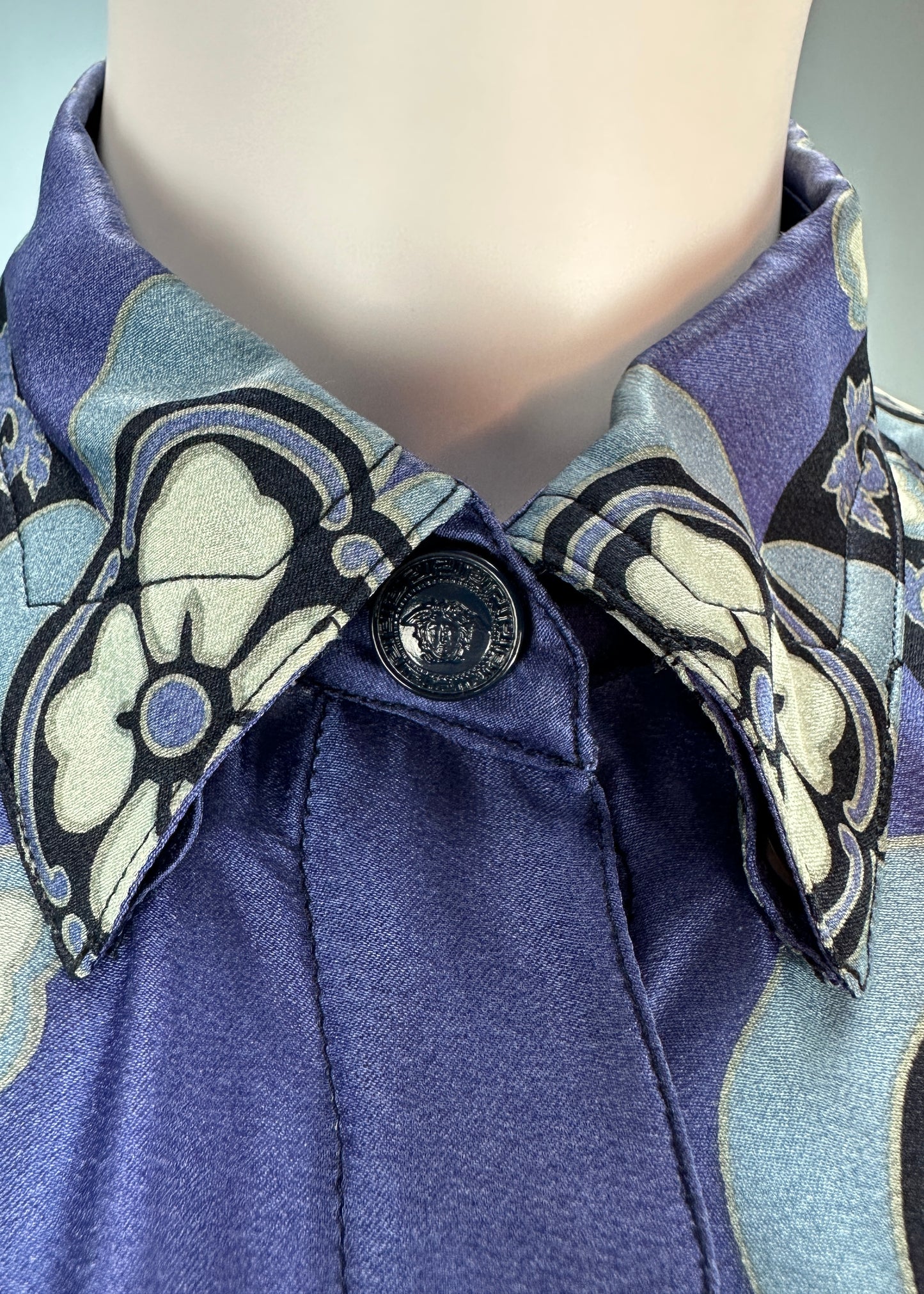 Versace Floral Baroque Silk Long Sleeve Shirt