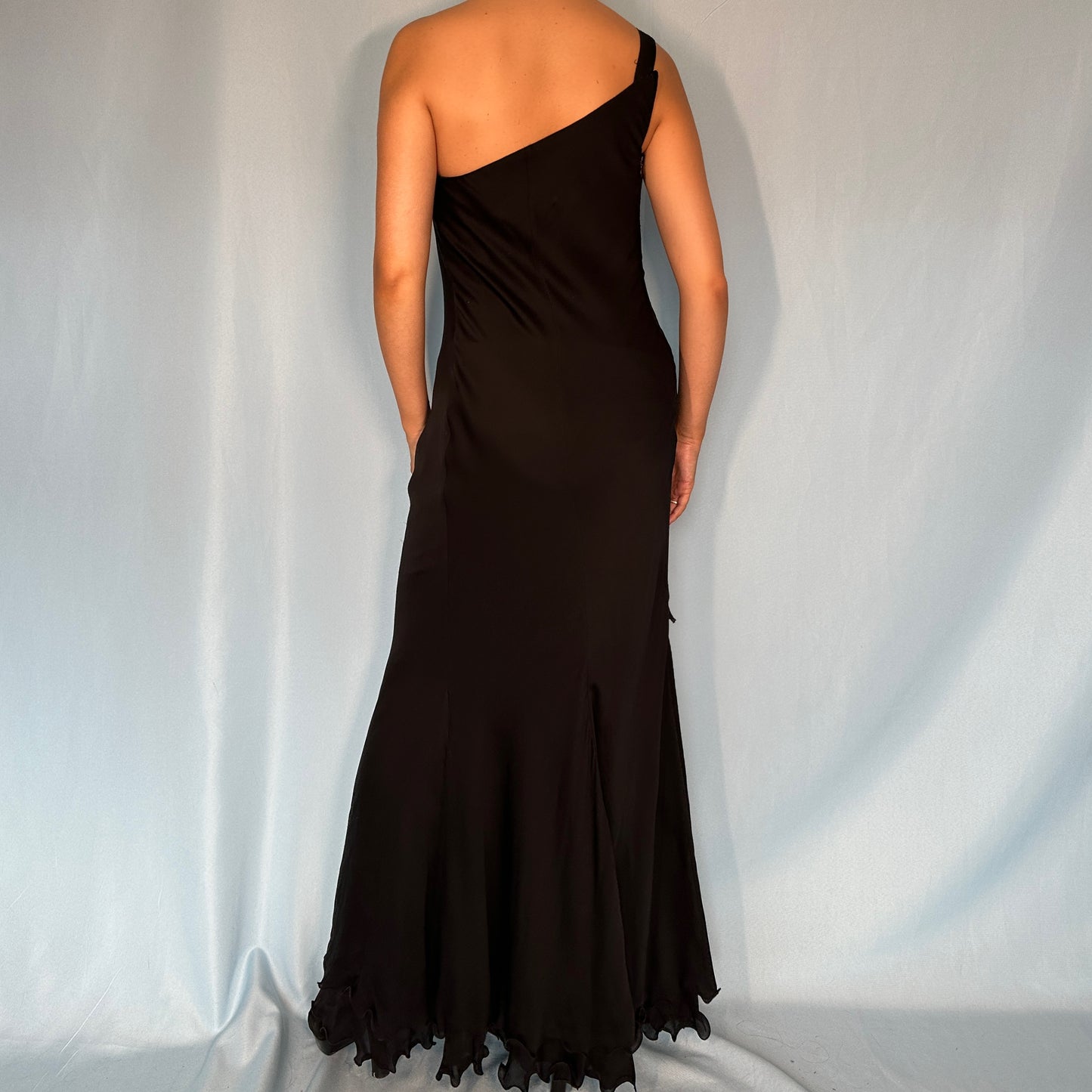 Versace Spring 1995 One Shoulder Black Silk Gown Dress