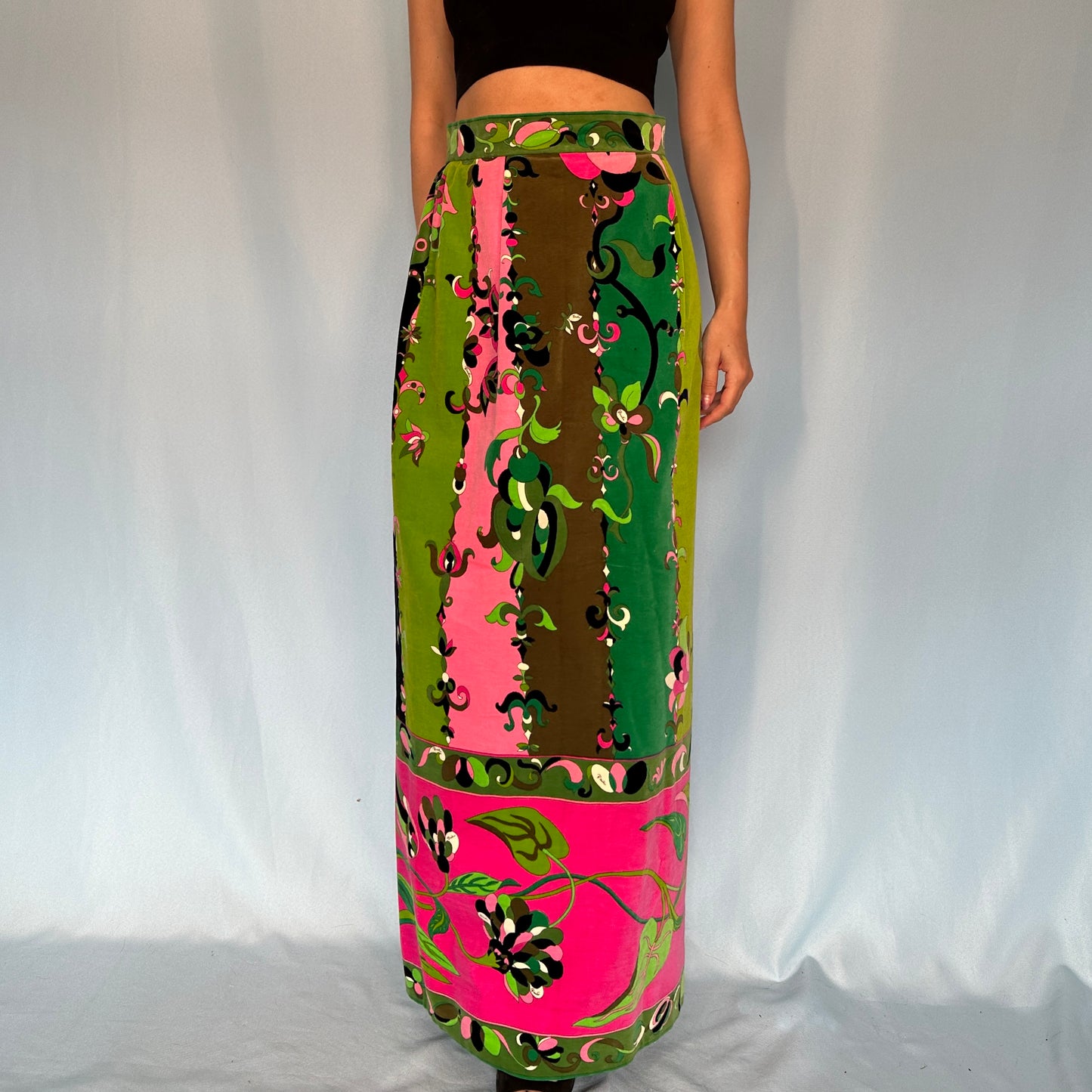 Emilio Pucci 1968 Pattern Velvet Maxi Skirt