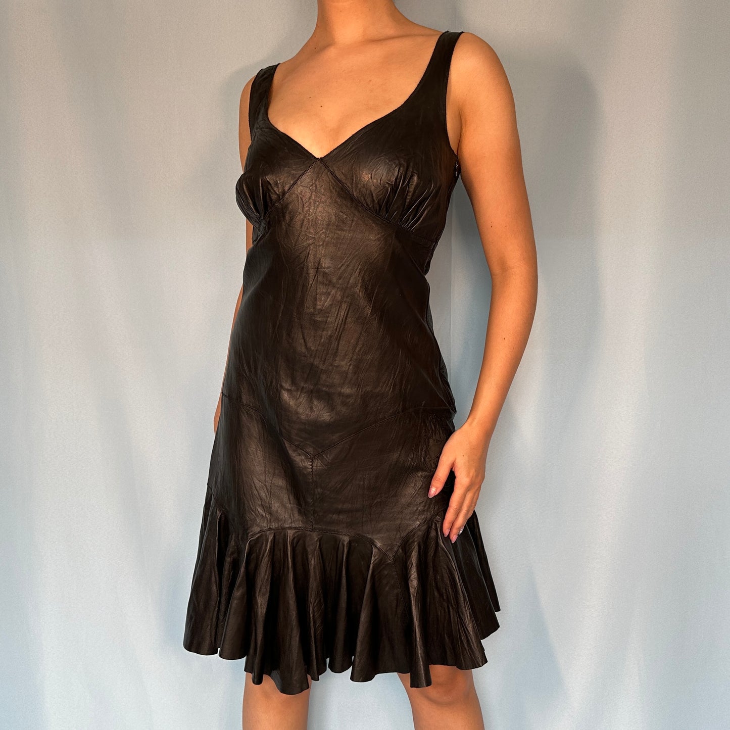 Roberto Cavalli Spring 2003 Black Leather Dress