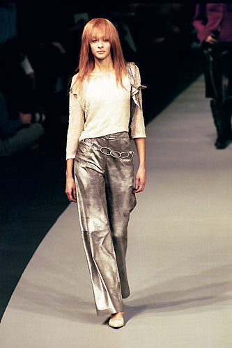 Chanel Fall 1999 Runway Metallic Silver Leather Flared Pants
