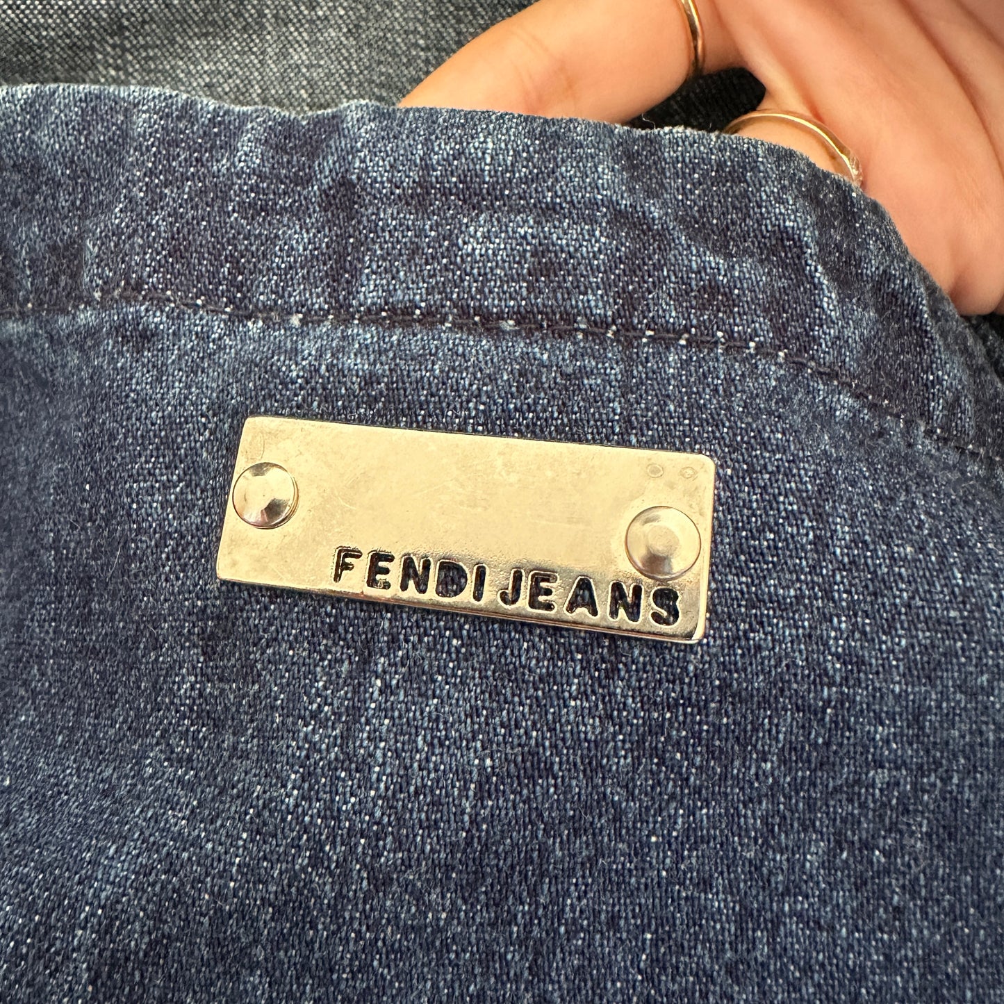 Fendi Denim Crystal Embellished Skirt & Vest Jacket Set