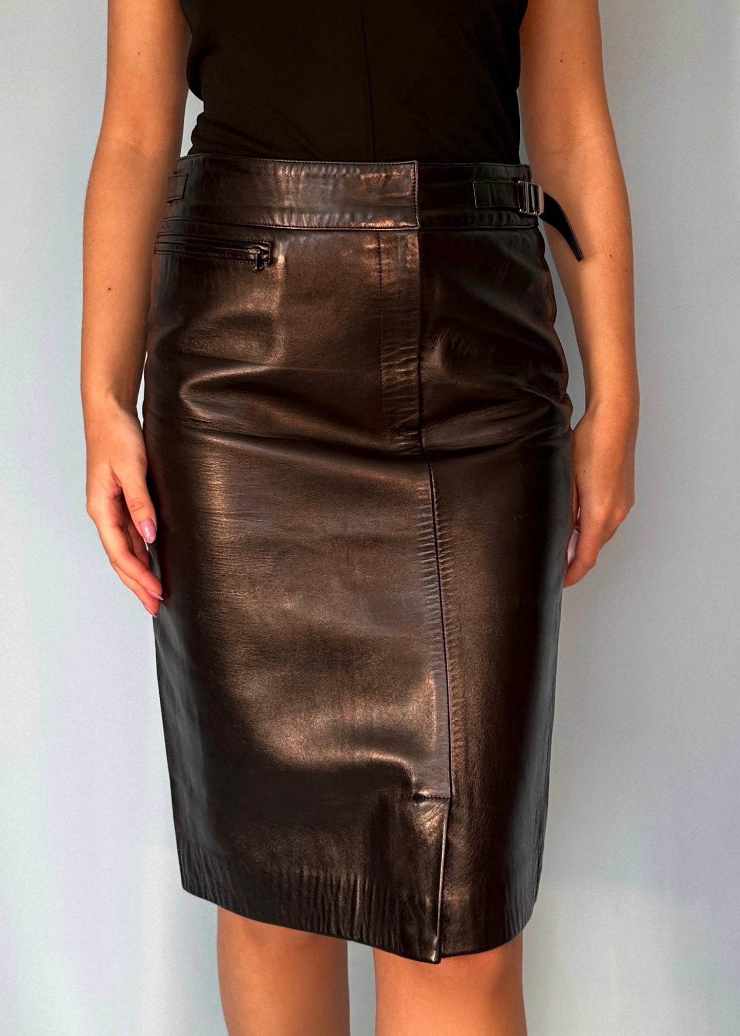 Gucci Fall 1998 Leather Buckle Detail Skirt