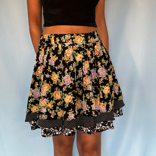 Versace Spring 1993 Silk Floral Layered Skirt