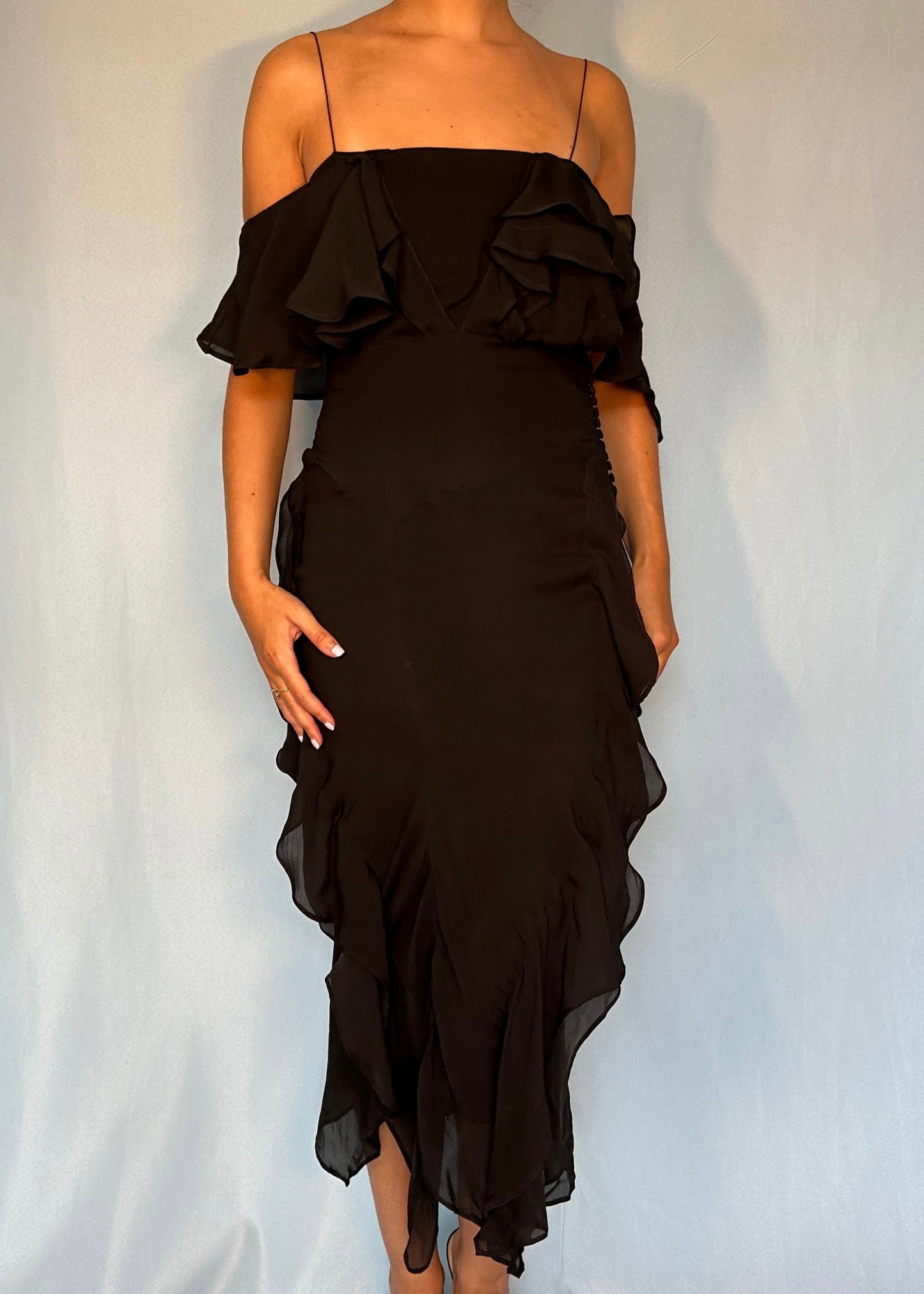 Dior Fall 2006 Black Silk Chiffon Ruffle Dress