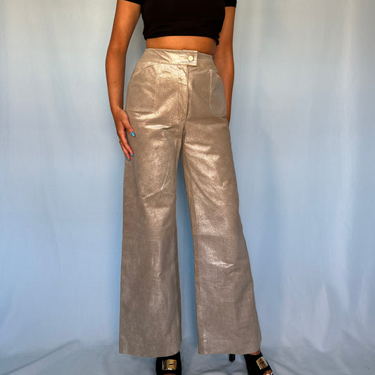 Chanel Fall 1999 Runway Metallic Silver Leather Flared Pants