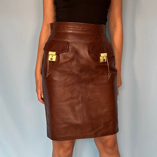 Moschino 1980’s Leather Key & Lock Skirt