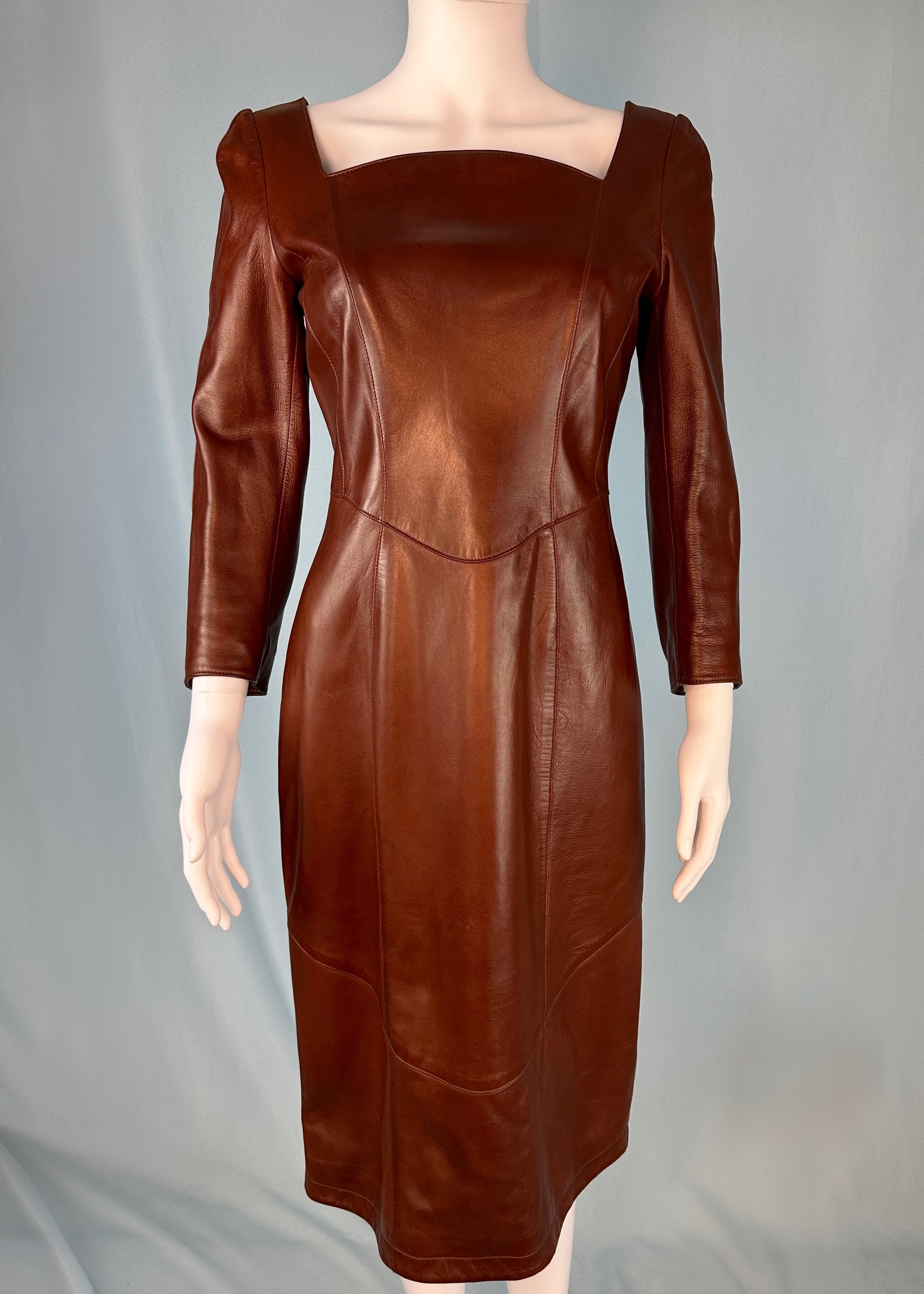Thierry Mugler Fall 1999 Brown Leather Contour Dress Thierry Mugler Fall 1999 Brown Leather Contour Dress