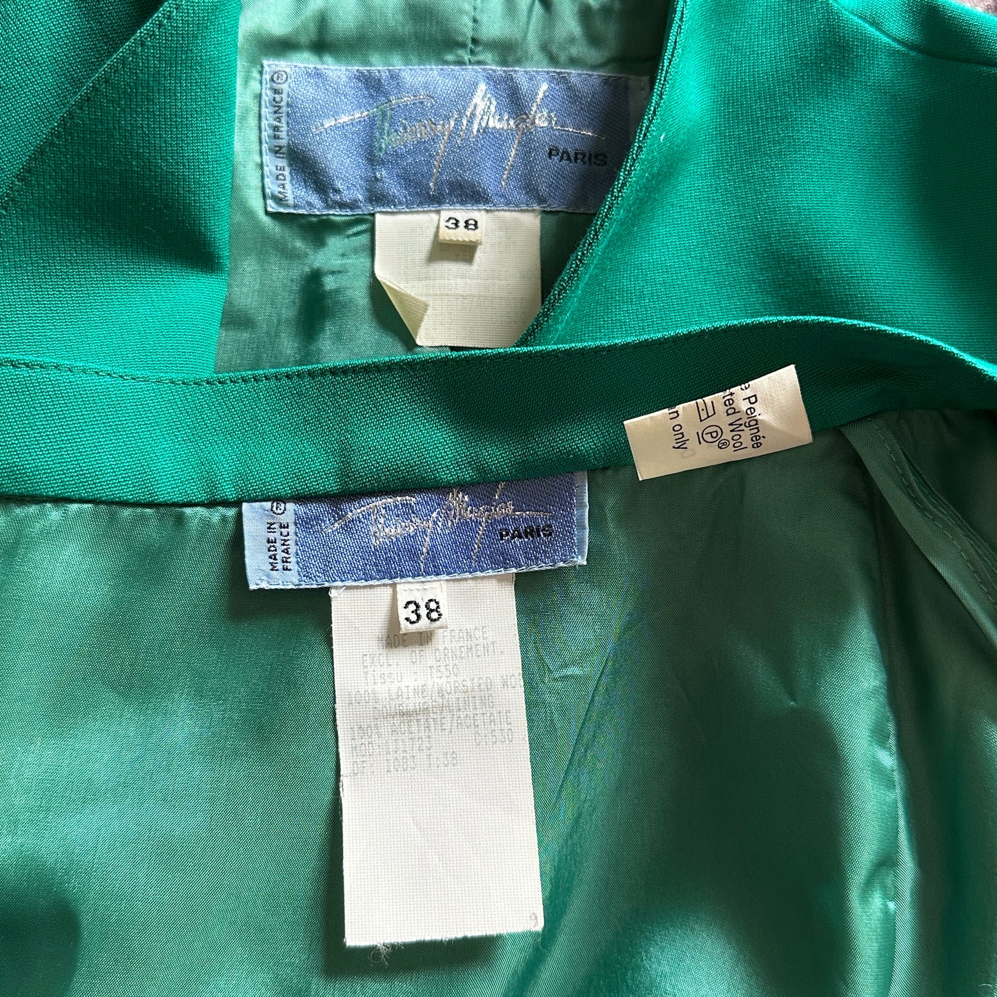 Thierry Mugler Green Bow Detail Contoured Jacket & Skirt Suit