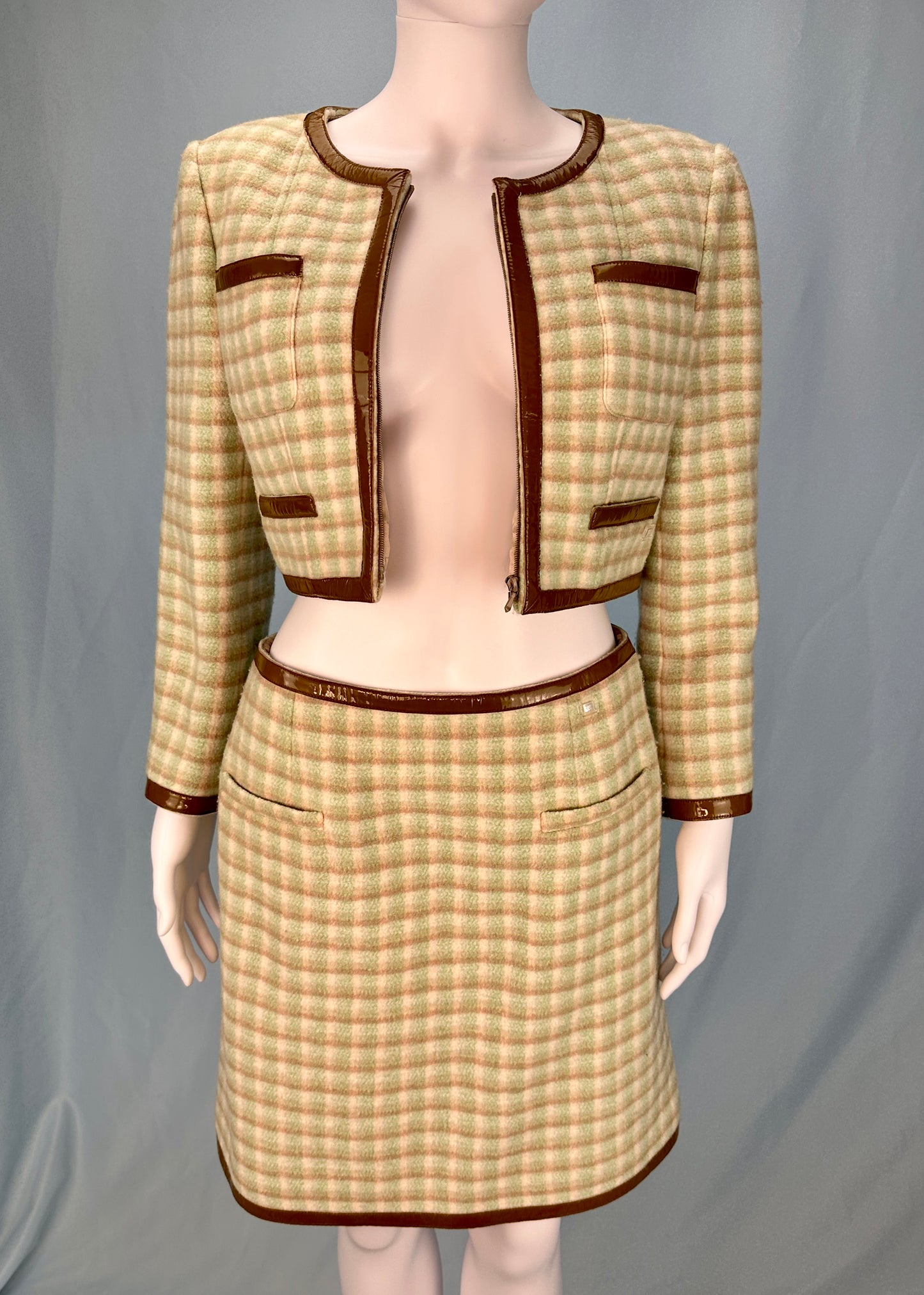 Chanel Fall 2001 Runway Pastel Checked Skirt & Jacket Suit Set