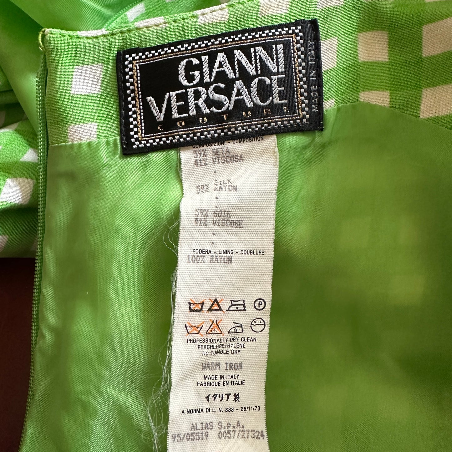 Versace 1995 Green Gingham Dress