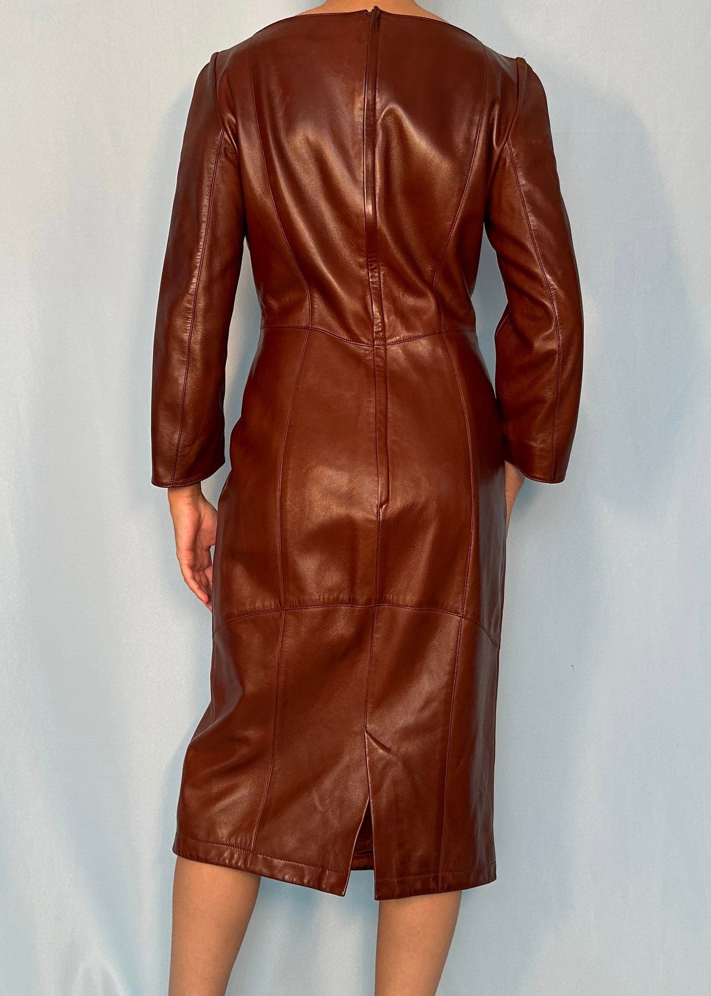 Thierry Mugler Brown Leather Contour Dress