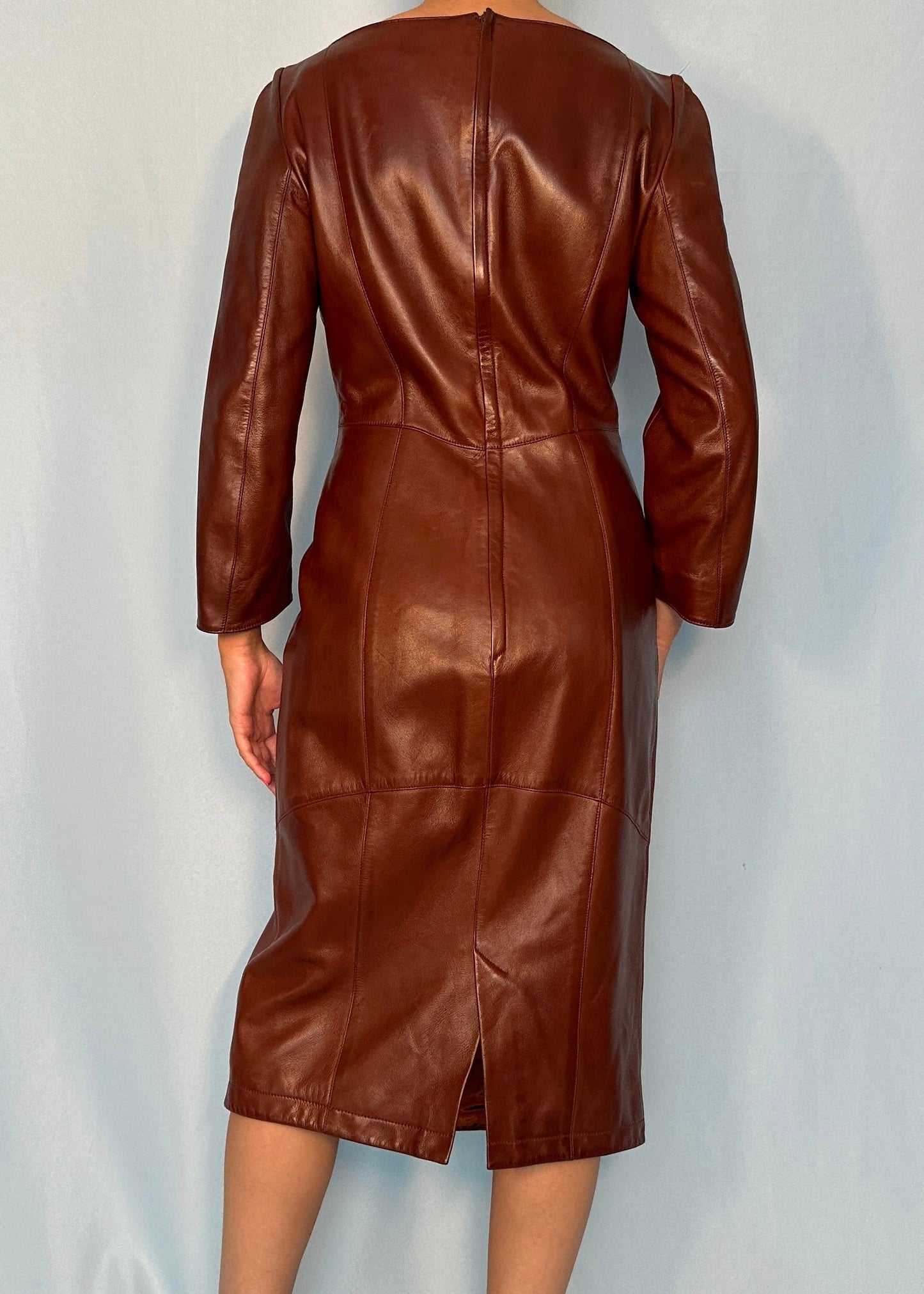 Thierry Mugler Fall 1999 Brown Leather Contour Dress